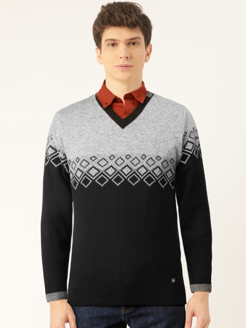 

Monte Carlo Men Black & Grey Melange Colourblocked Pullover Sweater