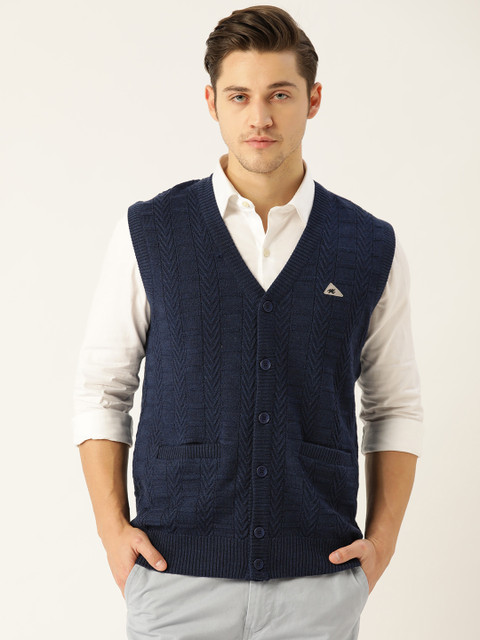 

Monte Carlo Men Navy Blue Woollen Self Design Cardigan