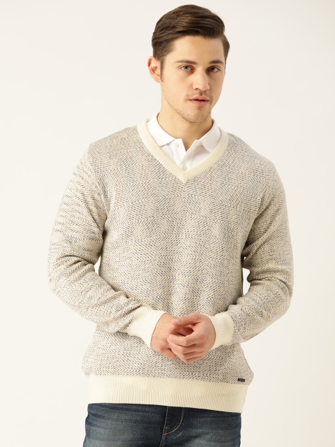 

Monte Carlo Men Off-White & Charcoal Grey Self Design Pullover Sweater