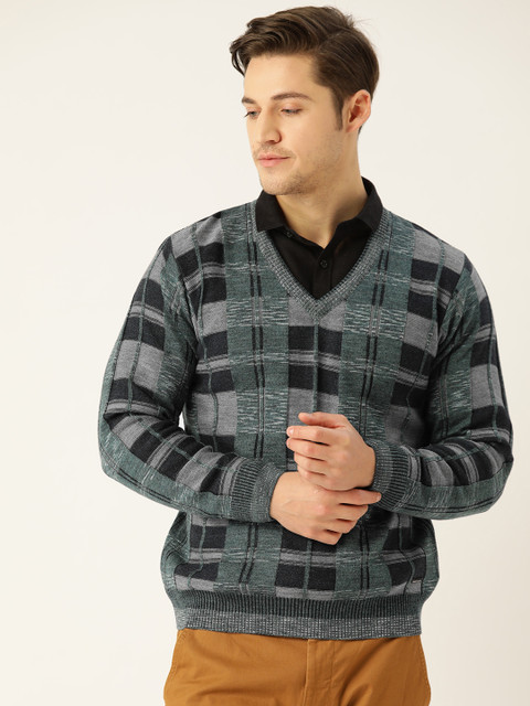 

Monte Carlo Men Green & Grey Checked Pullover Sweater