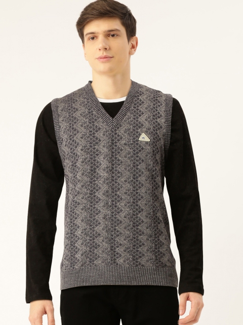 

Monte Carlo Men Navy Blue & Grey Self Design Sweater Vest