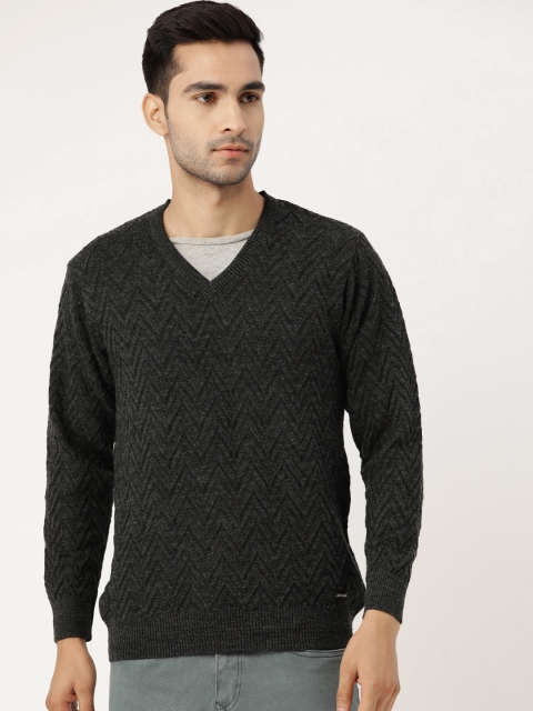 

Monte Carlo Men Charcoal Grey Chevron Self-Design Pullover Sweater