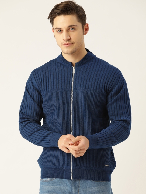 

Monte Carlo Men Blue Self-Striped Cardigan