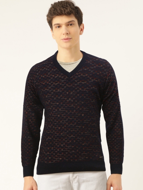 

Monte Carlo Men Navy Blue Geometric Pattern Pullover