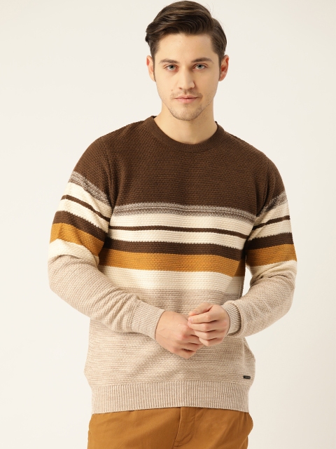 

Monte Carlo Men Beige & Brown Striped Pullover