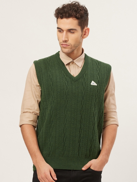 

Monte Carlo Men Olive Green Self Design Sweater Vest