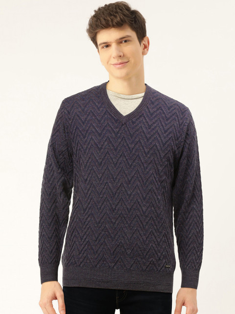 

Monte Carlo Men Navy Blue Self Design Pullover Sweater