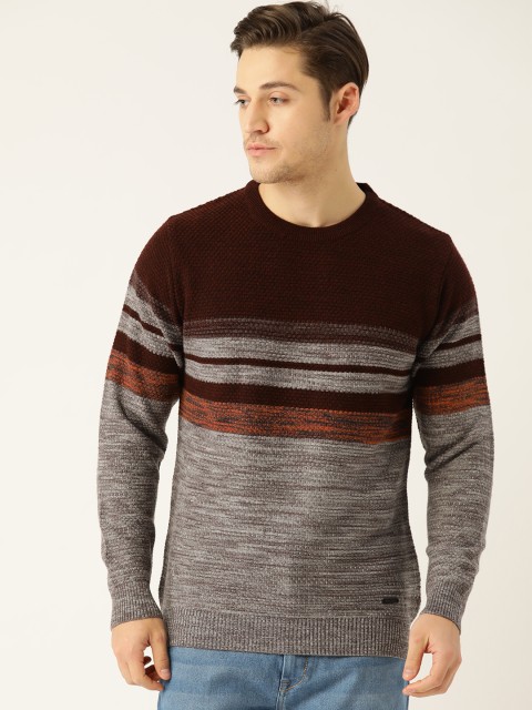 

Monte Carlo Men Burgundy & Taupe Striped Pullover