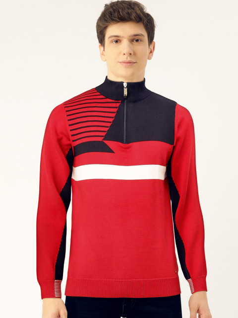 

Monte Carlo Men Red & Navy Blue Striped Pullover Sweater