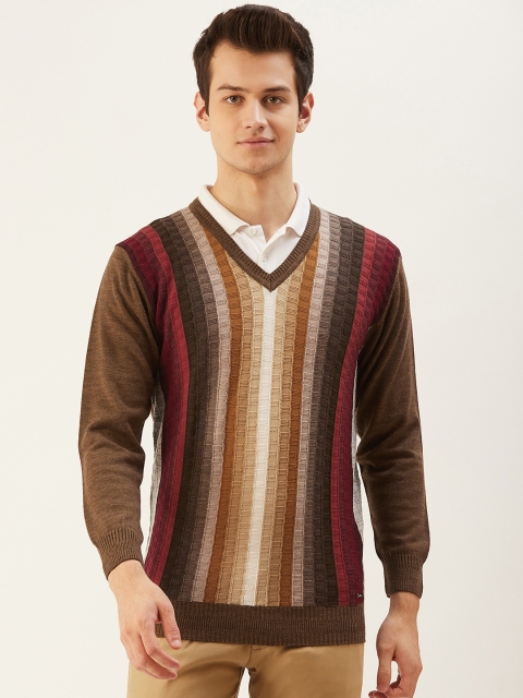 

Monte Carlo Men Brown & Maroon Striped Pullover Sweater