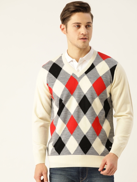 

Monte Carlo Men Off-White & Black Argyle Pullover Sweater