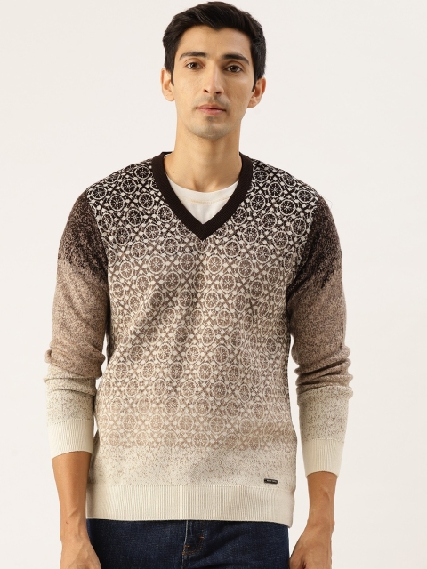 

Monte Carlo Men Black & Beige Self Design Ombre Effect Pullover Sweater