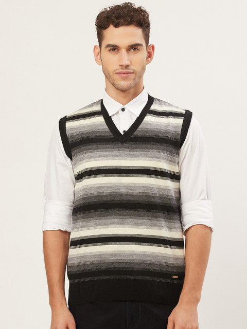 

Monte Carlo Men Black & Off-White Self Striped Sweater Vest