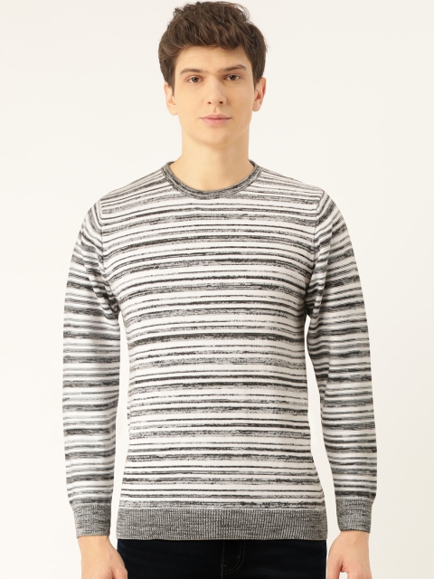 

Monte Carlo Men Off-White & Charcoal Grey Self-Striped Pullover Sweater