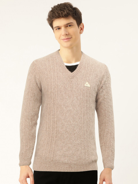 

Monte Carlo Men Beige Self Design Pullover Sweater