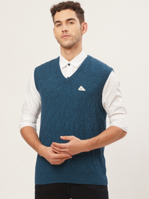 

Monte Carlo Men Teal Blue Self Design Woollen Sweater Vest