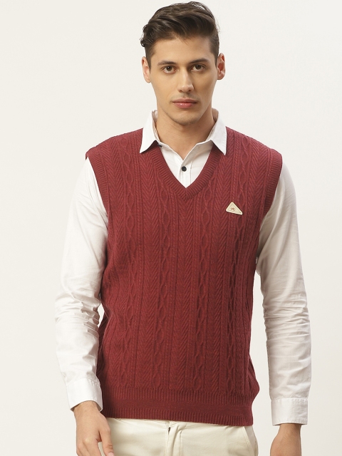 

Monte Carlo Men Maroon Self Design Sweater Vest