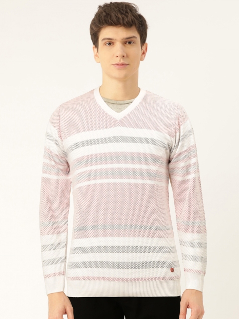 

Monte Carlo Men White & Red Self Striped Pullover