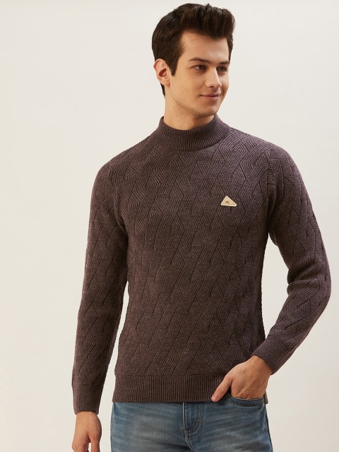 

Monte Carlo Men Taupe Self Design Pullover Sweater