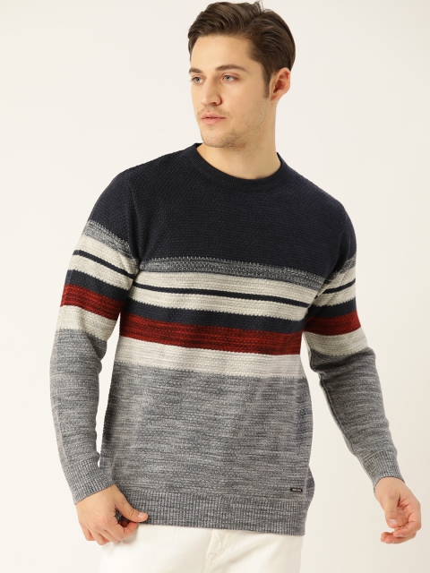 

Monte Carlo Men Grey & Navy Blue Striped Pullover