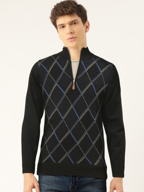 

Monte Carlo Men Black & Blue Self Design Pullover Sweater