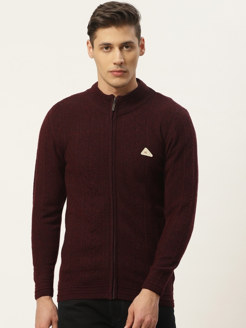 

Monte Carlo Men Burgundy Self Design Cardigan