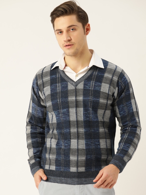 

Monte Carlo Men Grey Self Checked Sweater