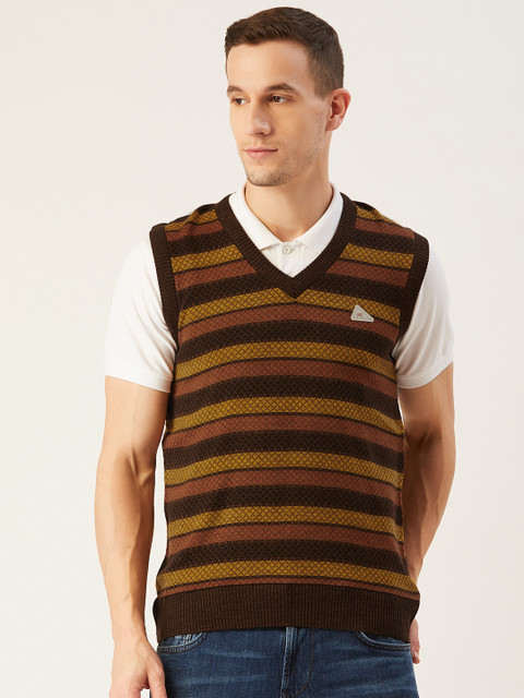 

Monte Carlo Men Coffee Brown & Mustard Yellow Striped Sweater Vest
