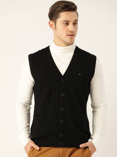 

Monte Carlo Men Black Self Design Winter Cardigan Sweater
