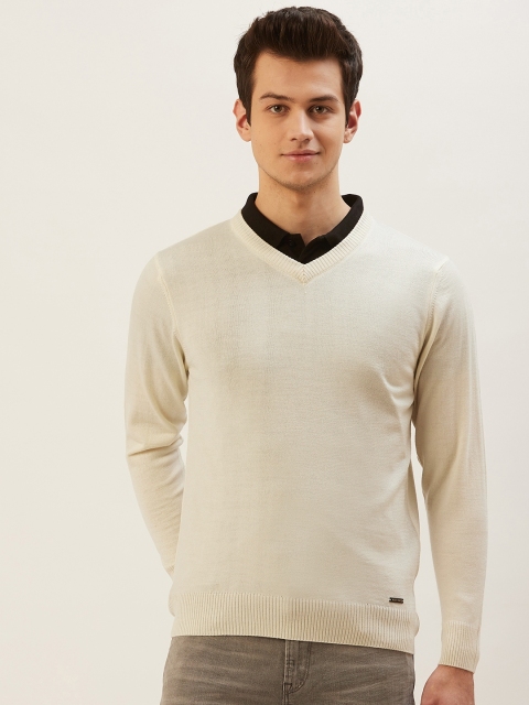 

Monte Carlo Men Cream-Coloured Solid Pullover Sweater