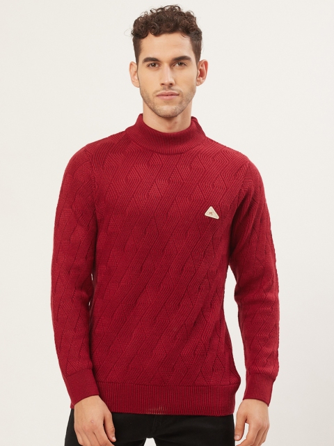 

Monte Carlo Men Rust Red Self Design Pullover Sweater