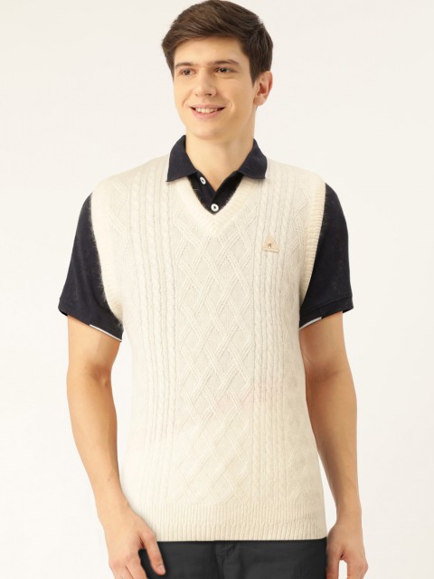 

Monte Carlo Men Off-White Self Design Sweater Vest
