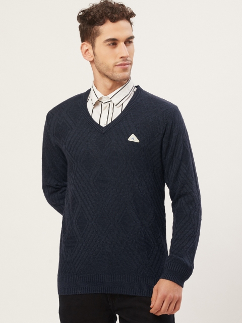 

Monte Carlo Men Navy Blue Self Design Pullover Sweater