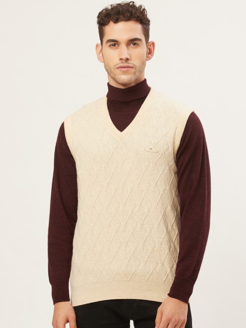 

Monte Carlo Men Cream-Coloured Self Design Sweater Vest
