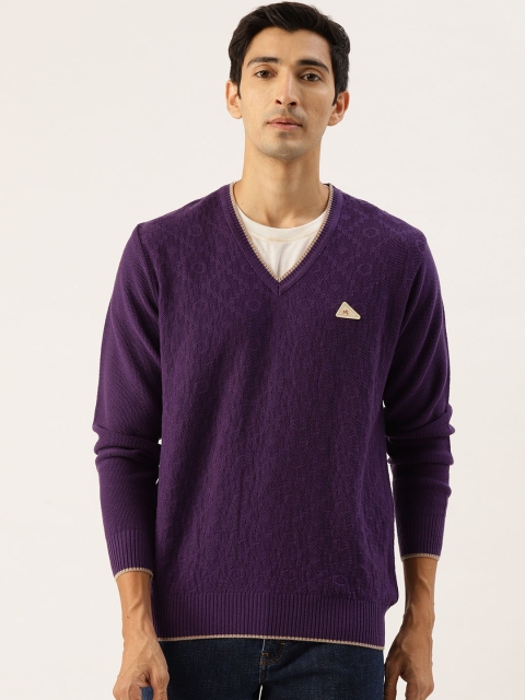 

Monte Carlo Men Purple Self Design Pullover