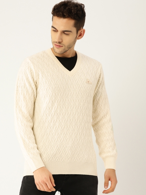 

Monte Carlo Men Off-White Self Design Pullover