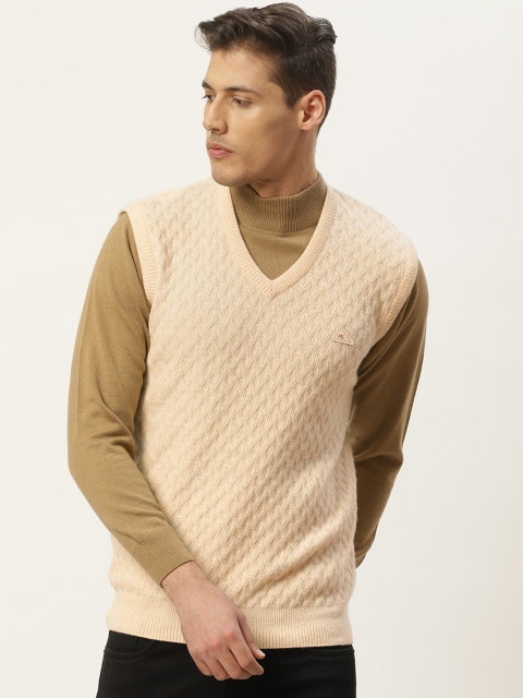 

Monte Carlo Men Cream-Coloured Self Design Sweater Vest