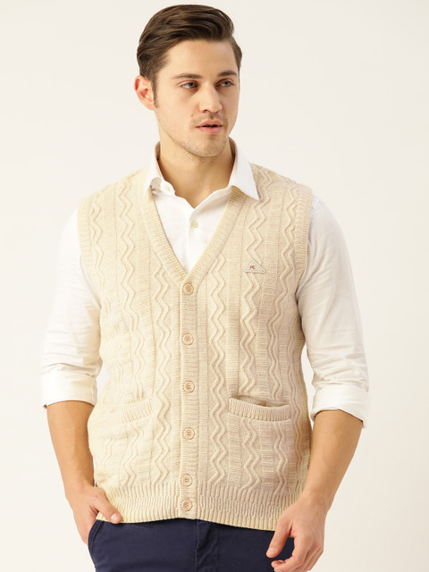 

Monte Carlo Men Off-White Self Design Cardigan Sweater