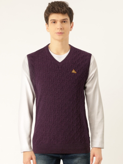 

Monte Carlo Men Purple Woollen Cable Knit Sweater Vest