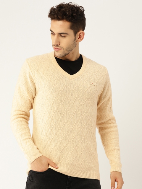 

Monte Carlo Men Cream-Coloured Self Design Pullover