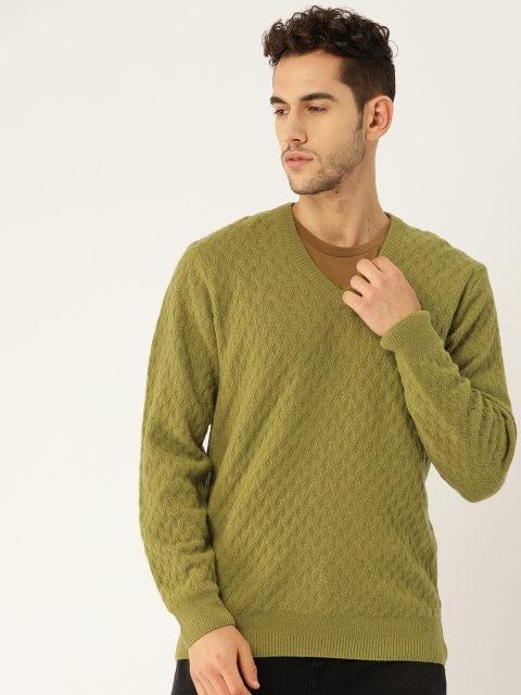 

Monte Carlo Men Olive Green Self Design Pullover