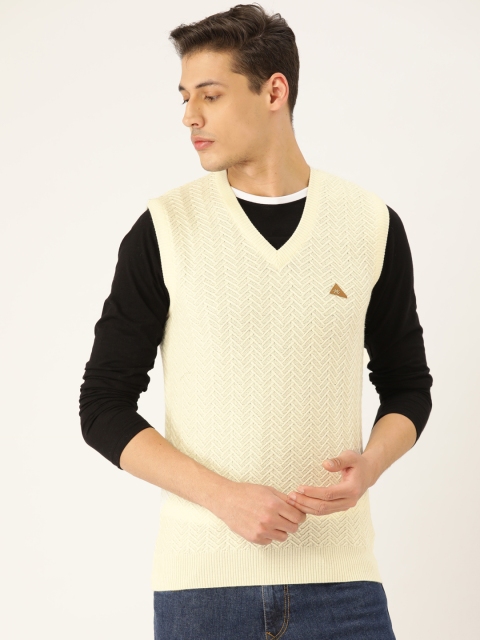 

Monte Carlo Men Off-White Woollen Self Design Sweater Vest
