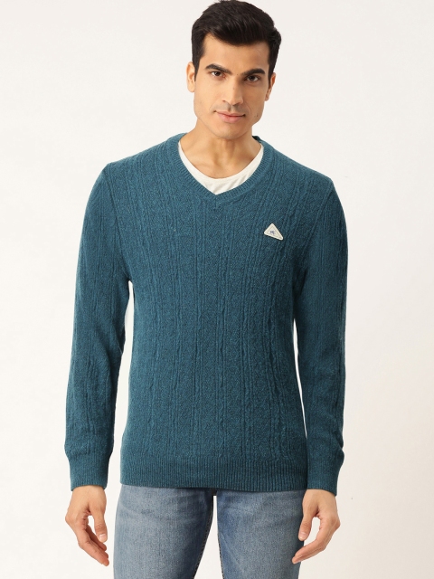 

Monte Carlo Men Teal Blue Self Design Pullover Sweater