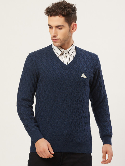 

Monte Carlo Men Navy Blue Self Design Pullover
