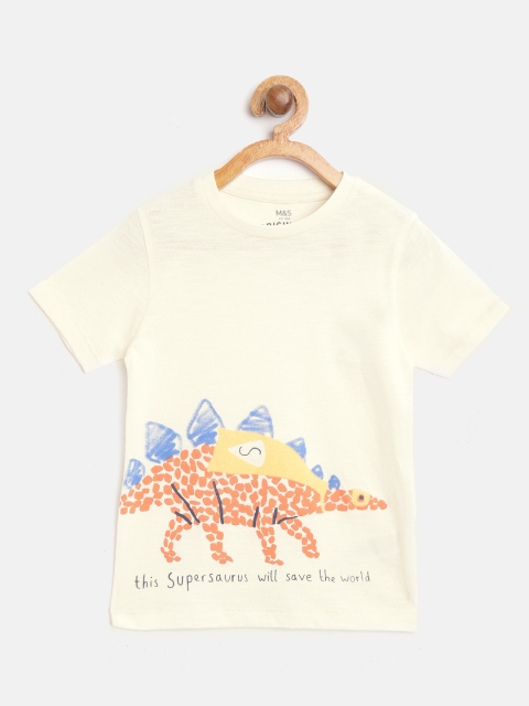 

Marks & Spencer Boys Cream-Coloured & Orange Stegosaurus Print Round Neck T-shirt