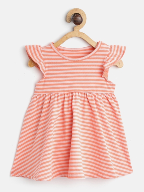 

Marks & Spencer Girls Coral Orange & White Striped A-Line Dress