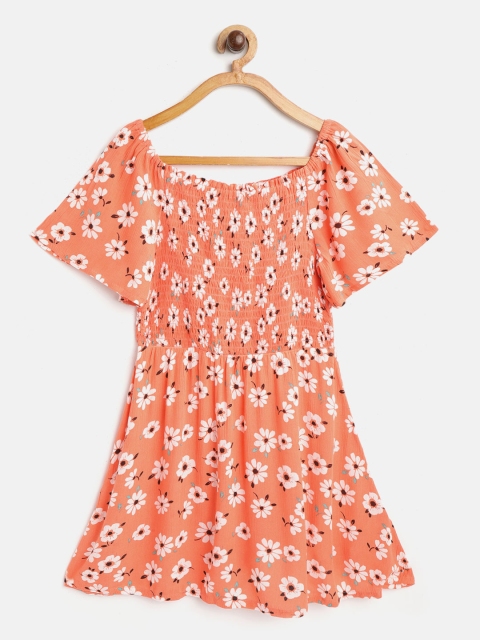 

Marks & Spencer Girls Orange & White Floral Print Off-Shoulder A-Line Dress