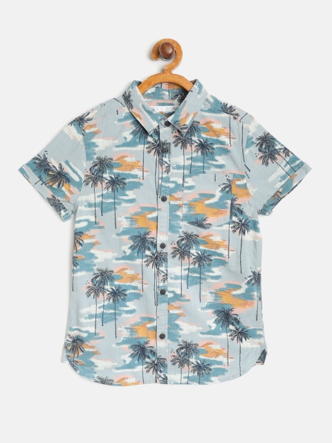 

Marks & Spencer Boys Blue & Grey Regular Fit Tropical Print Casual Shirt, Green