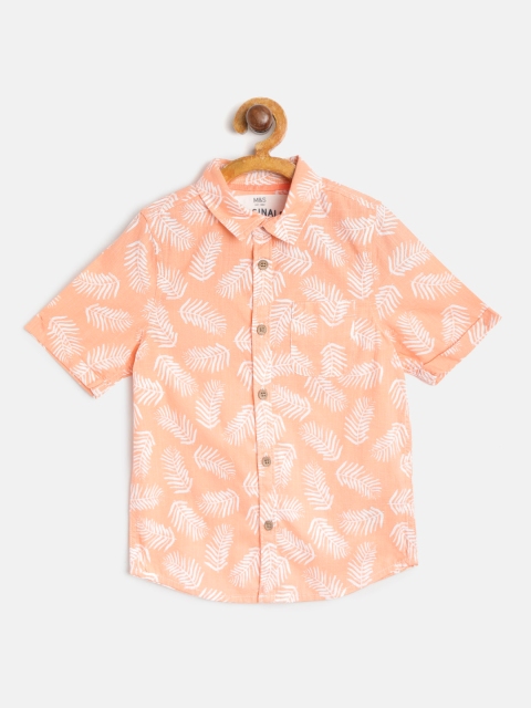 

Marks & Spencer Boys Peach-Coloured & White Regular Fit Tropical Print Casual Shirt