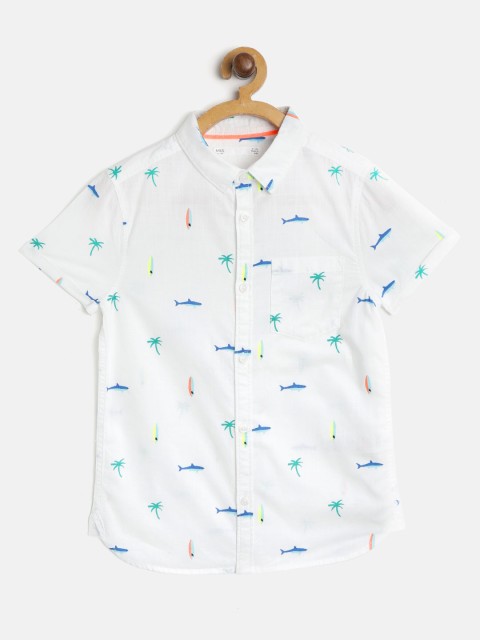 

Marks & Spencer Boys White & Blue Regular Fit Tropical Print Casual Shirt